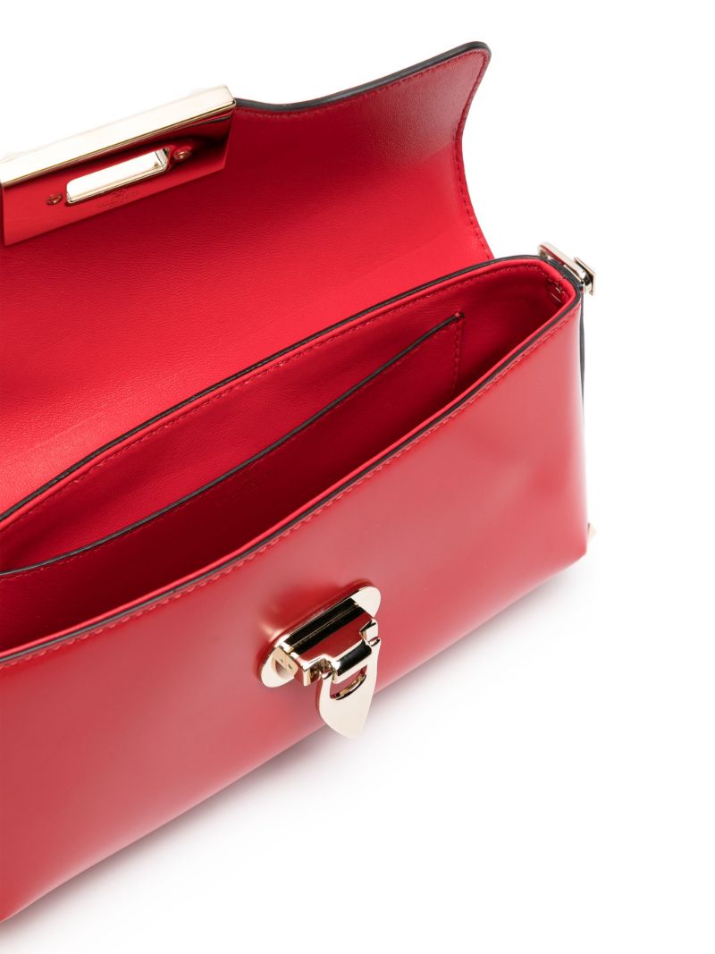 Red Rockstud Leather Shoulder Bag