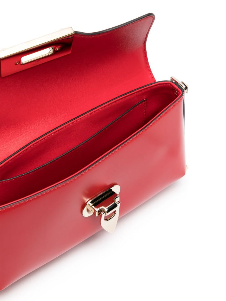 Red Rockstud Leather Shoulder Bag