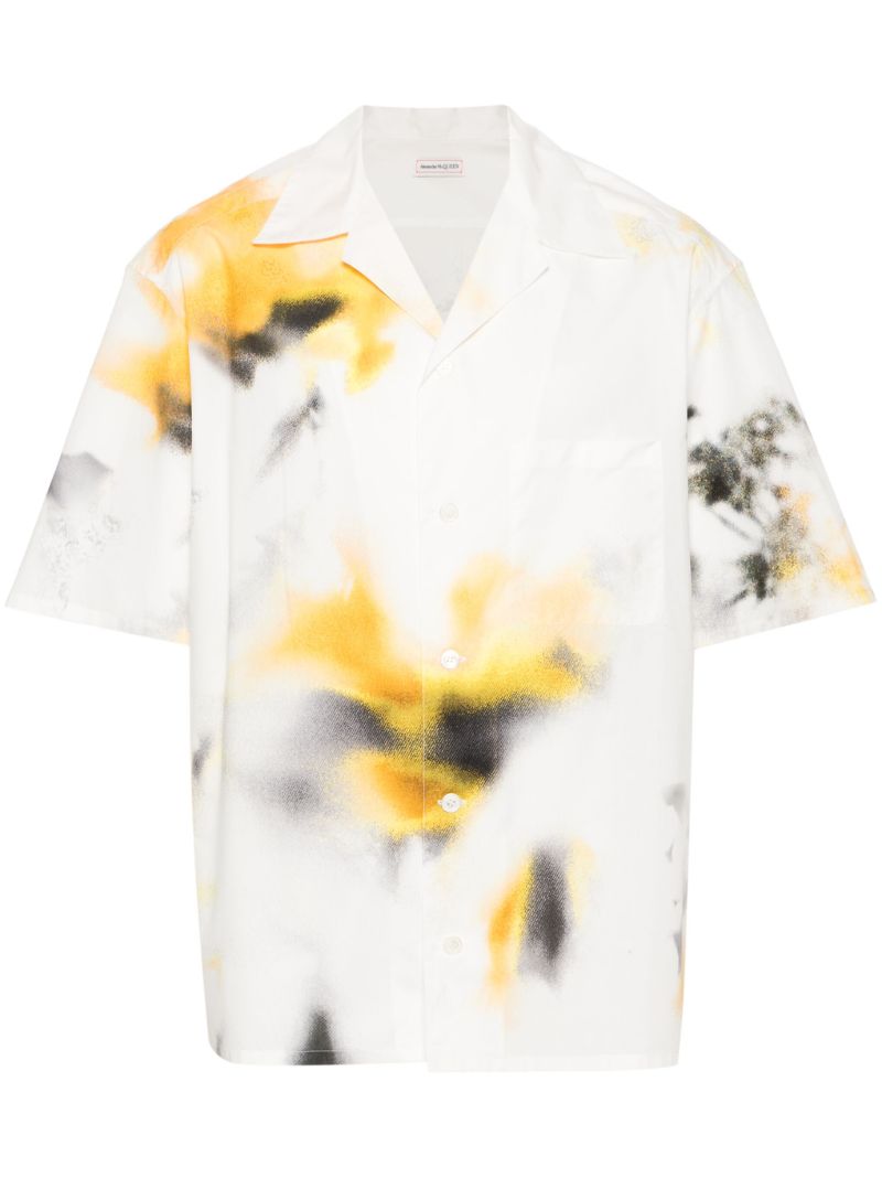 White Obscured Flower Cotton Shirt