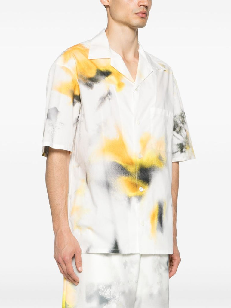 White Obscured Flower Cotton Shirt