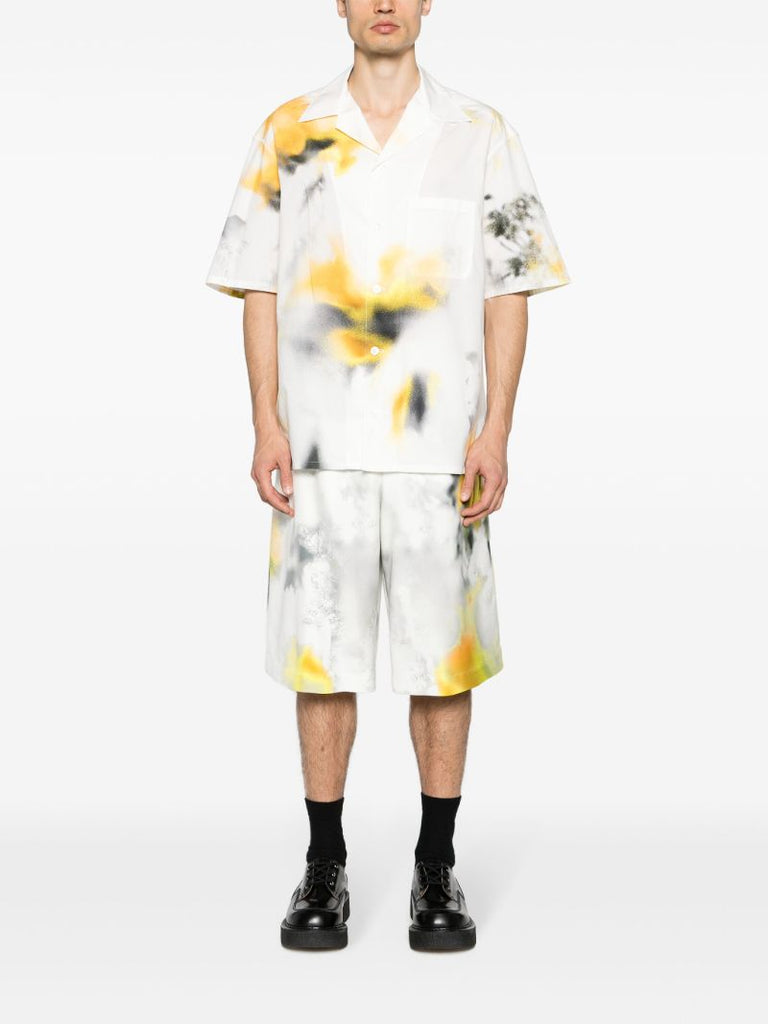 White Obscured Flower Cotton Shirt