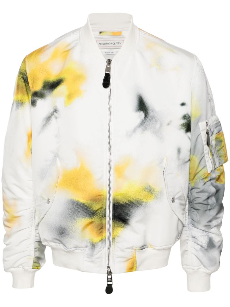 Grey Obscured Flower Bomber Jacket
