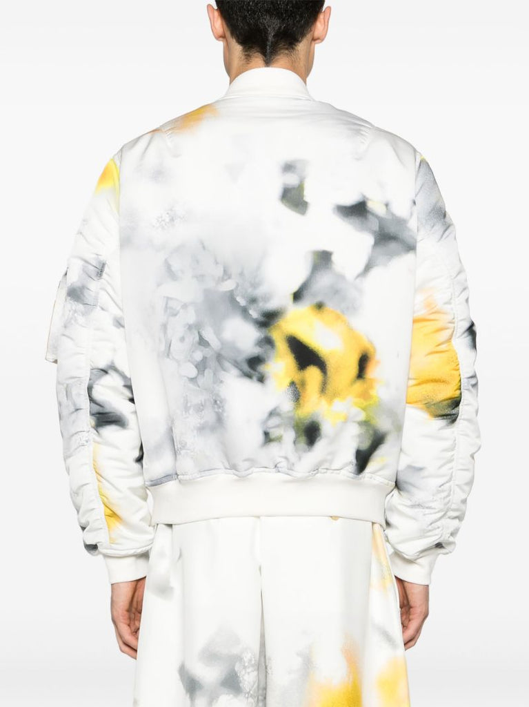 Grey Obscured Flower Bomber Jacket