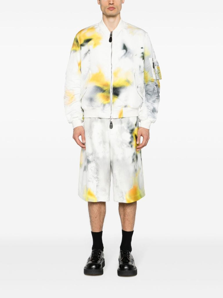 Grey Obscured Flower Bomber Jacket