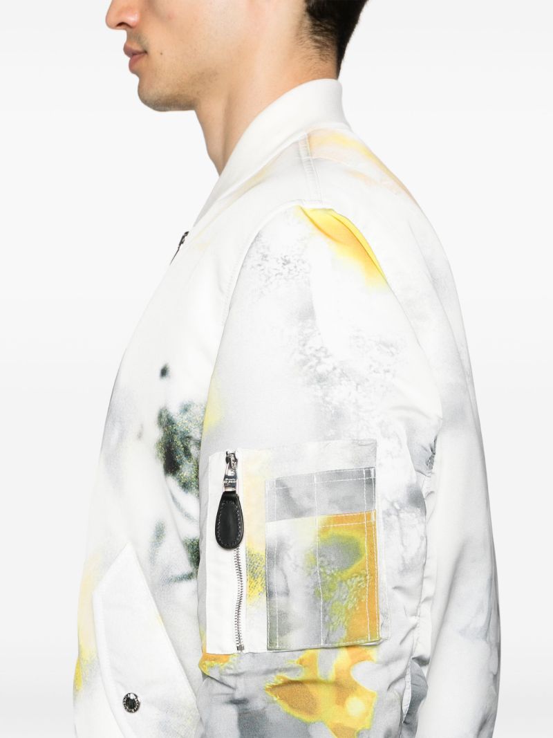 Grey Obscured Flower Bomber Jacket