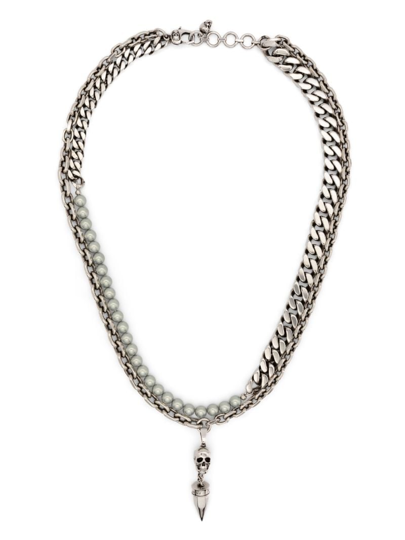 Silver-tone Skull Pearl-embellished Necklace