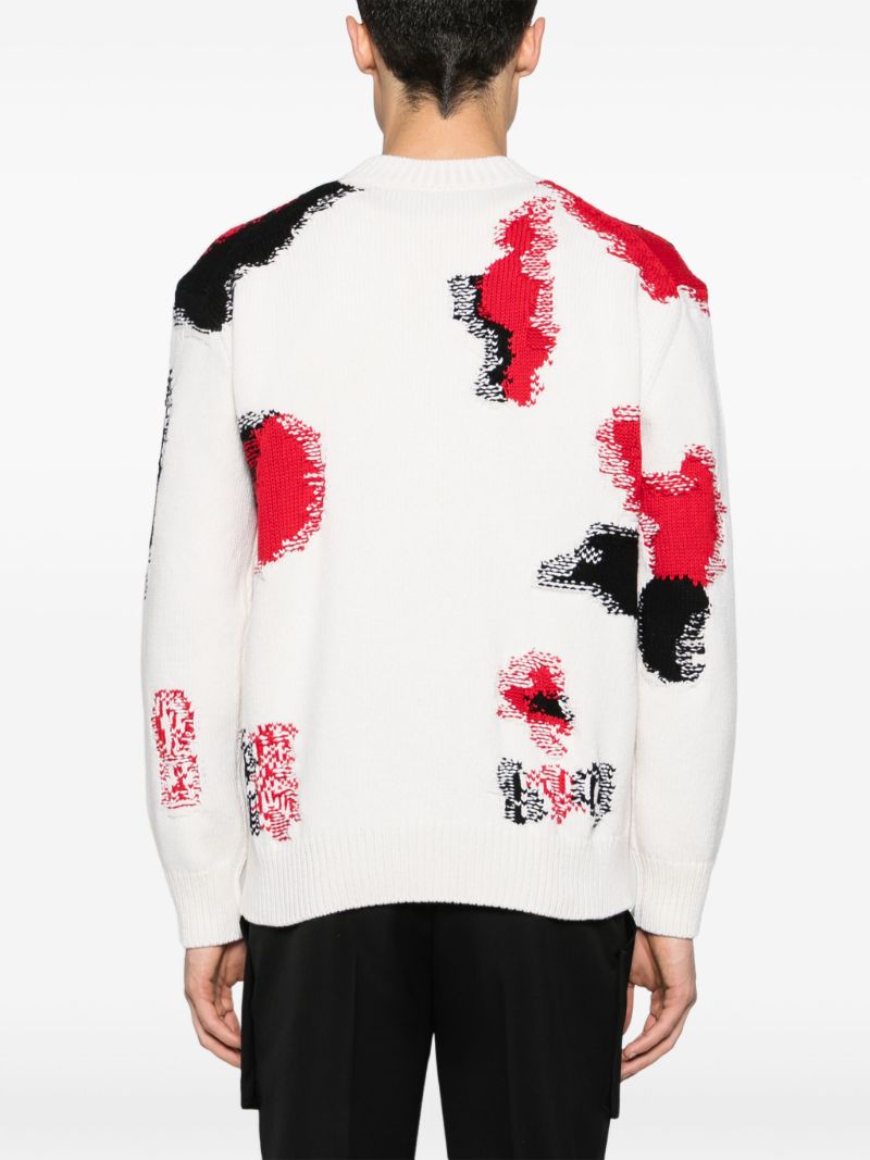 White Obscured Skull Intarsia-knit Sweater