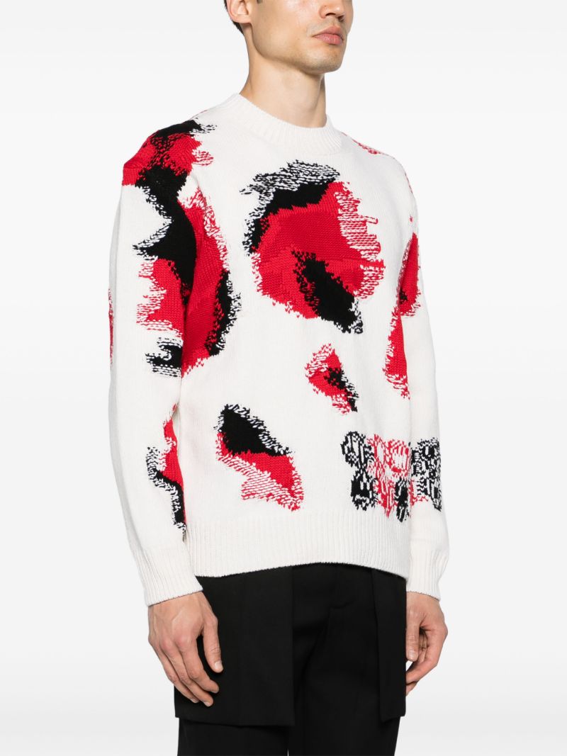 White Obscured Skull Intarsia-knit Sweater