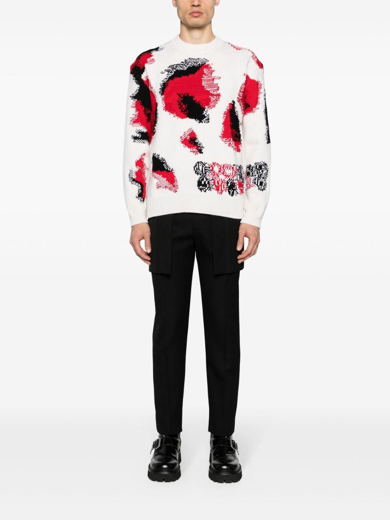 White Obscured Skull Intarsia-knit Sweater