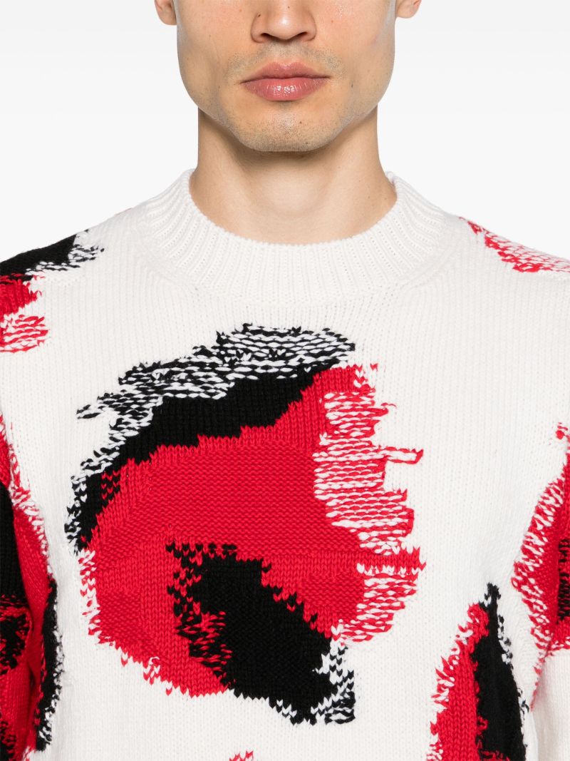 White Obscured Skull Intarsia-knit Sweater