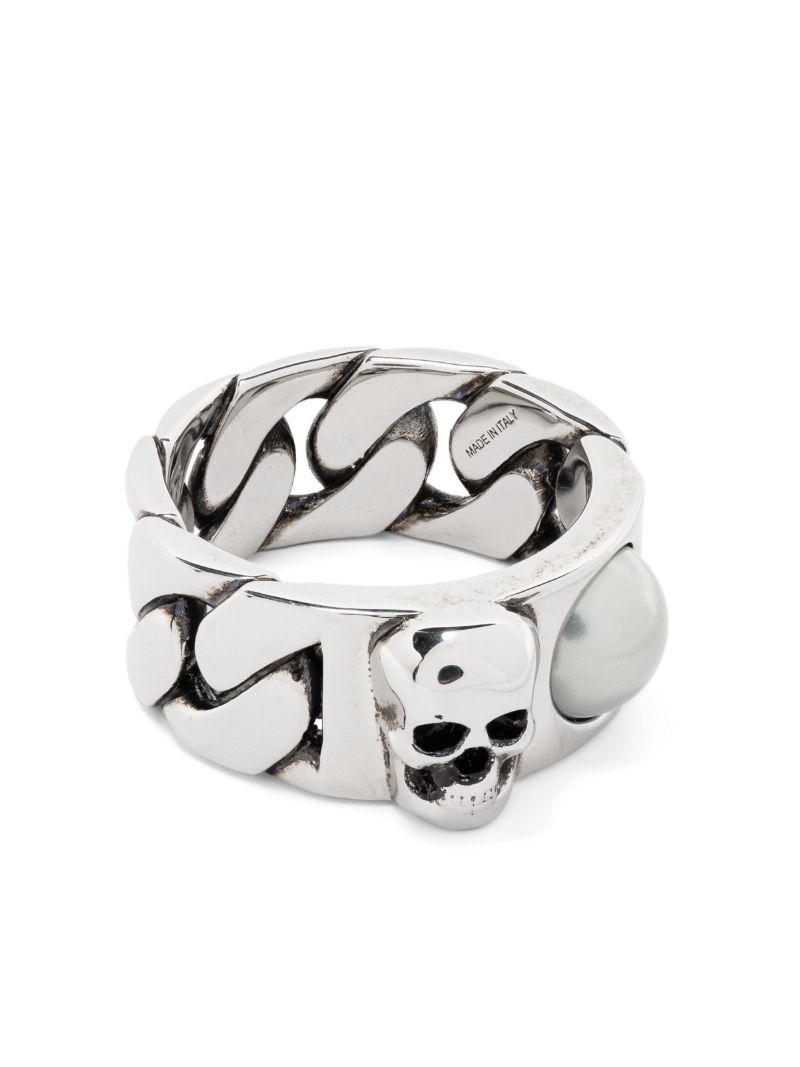 Silver-tone Skull Pearl-embellished Ring