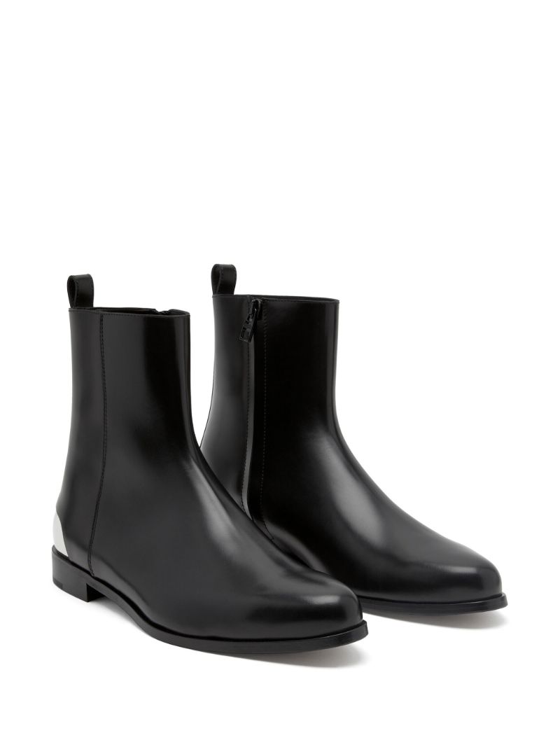 Black Metallic-heel Leather Ankle Boots
