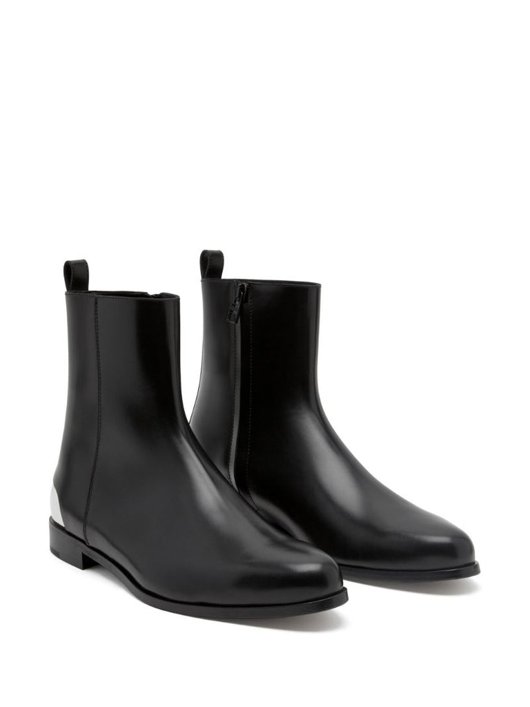 Black Metallic-heel Leather Ankle Boots
