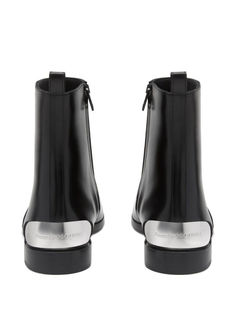 Black Metallic-heel Leather Ankle Boots