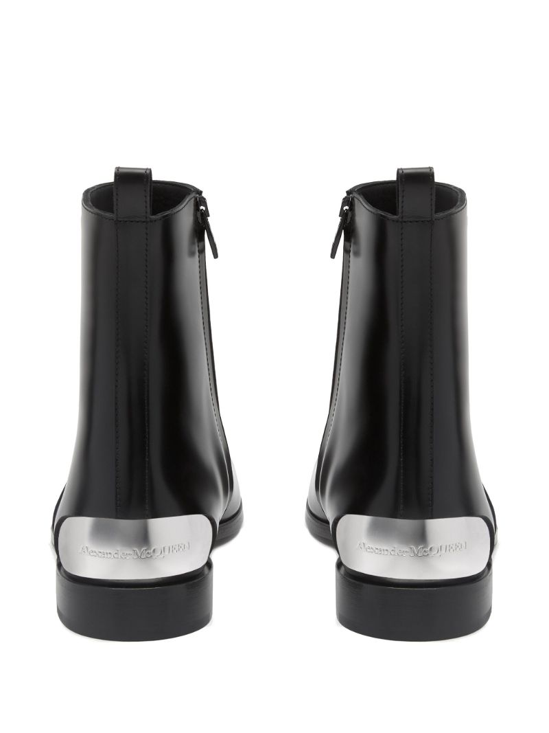 Black Metallic-heel Leather Ankle Boots