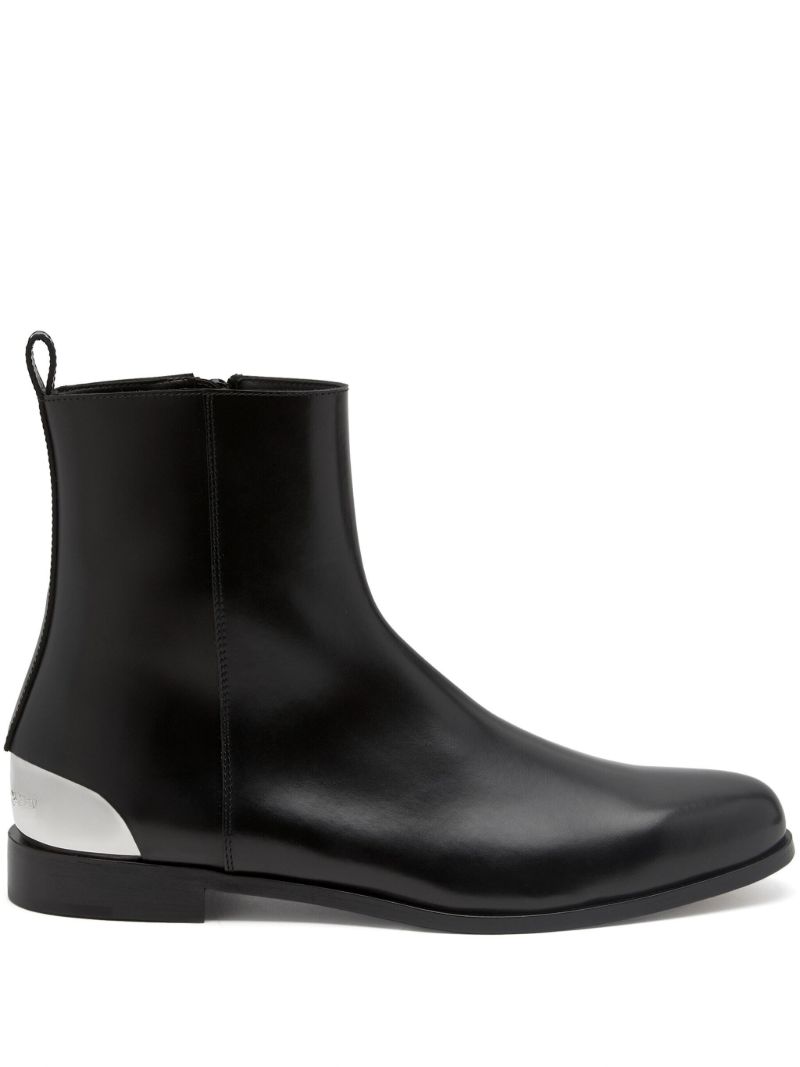 Black Metallic-heel Leather Ankle Boots