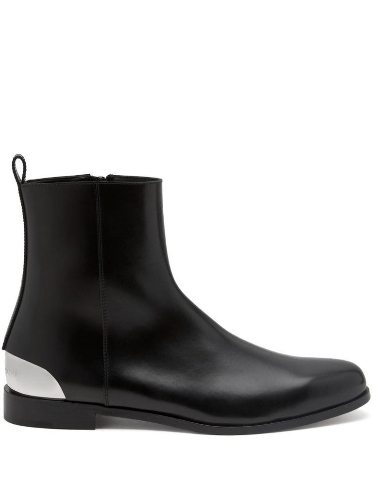 Black Metallic-heel Leather Ankle Boots