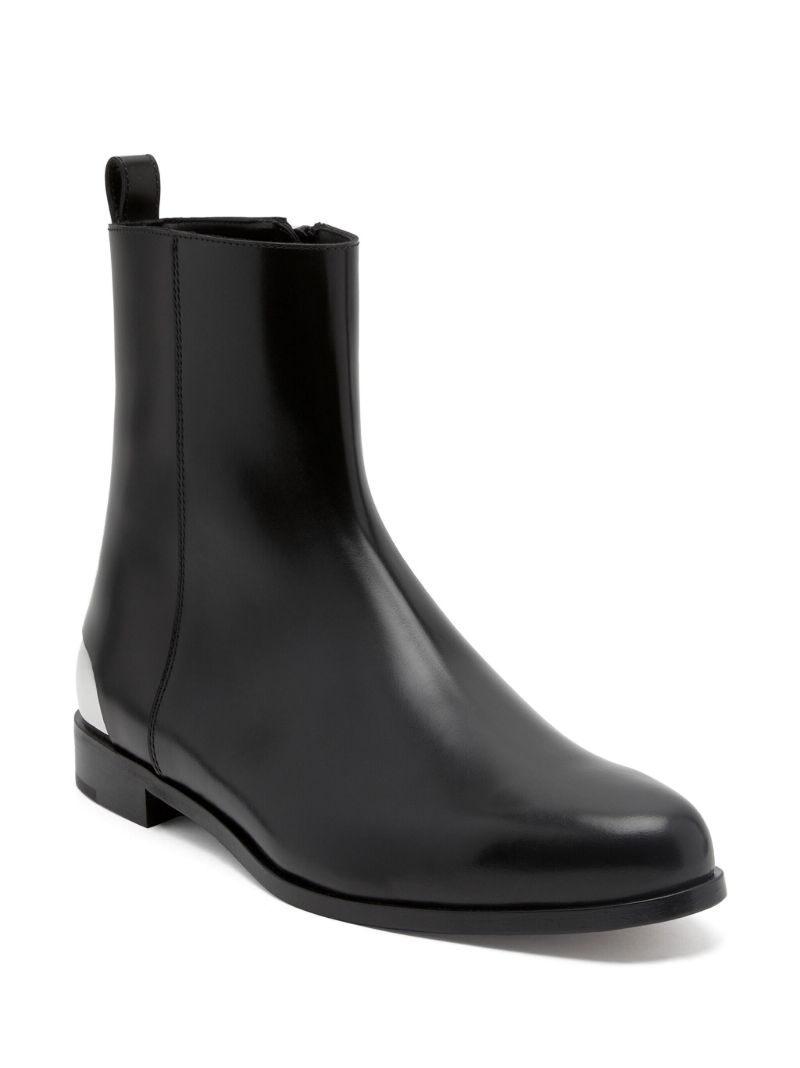 Black Metallic-heel Leather Ankle Boots