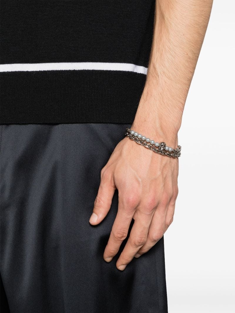 Silver-tone Skull Pearl-embellished Bracelet
