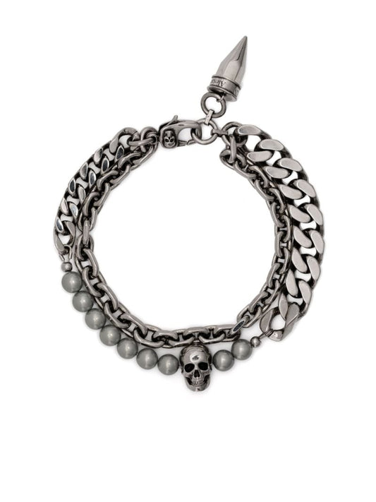 Silver-tone Skull Pearl-embellished Bracelet