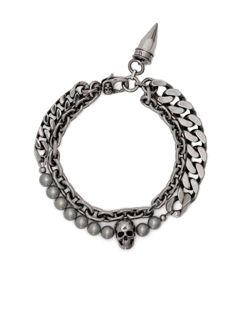 Silver-tone Skull Pearl-embellished Bracelet