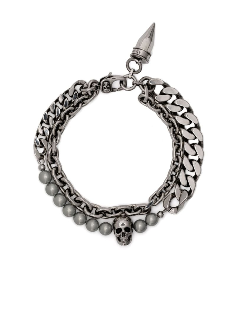 Silver-tone Skull Pearl-embellished Bracelet