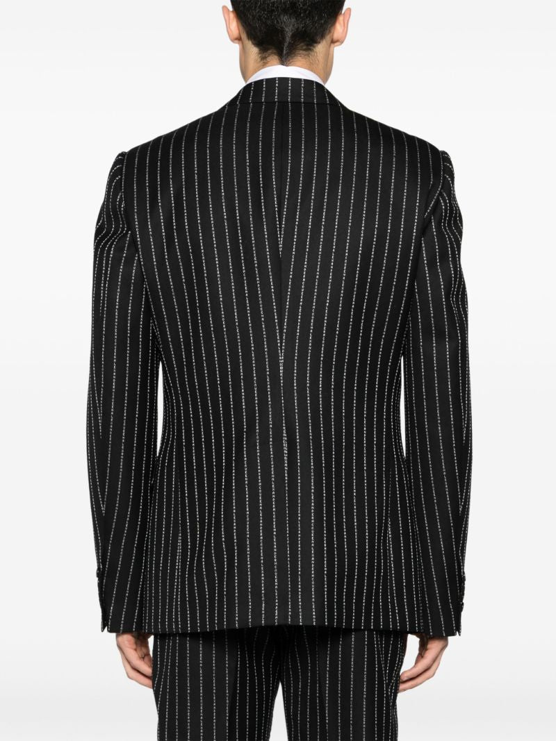 Black Pinstripe Wool Blazer