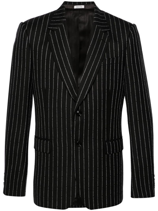 Black Pinstripe Wool Blazer