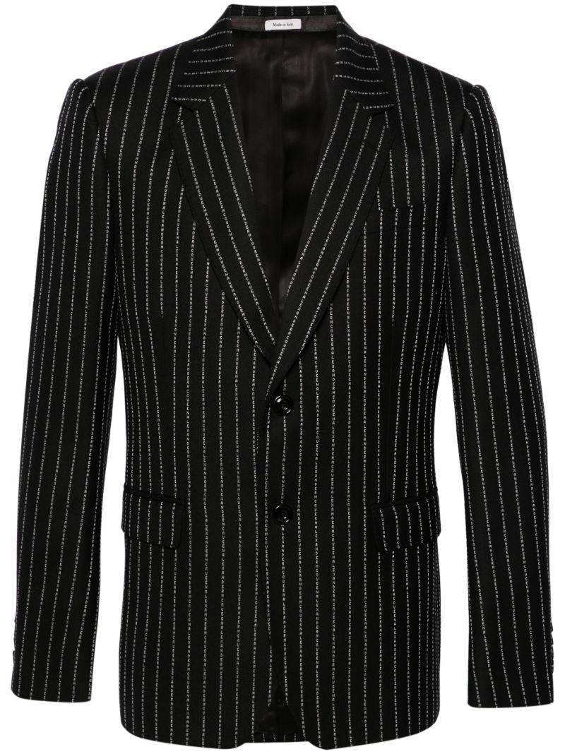 Black Pinstripe Wool Blazer