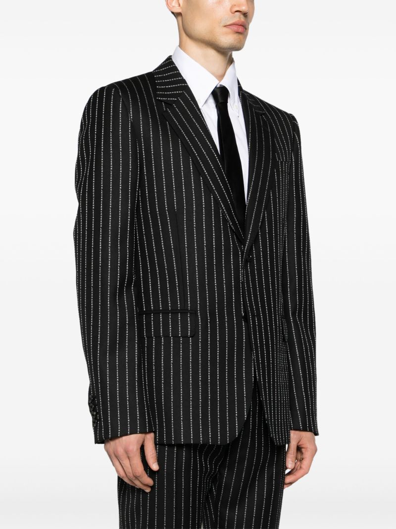 Black Pinstripe Wool Blazer