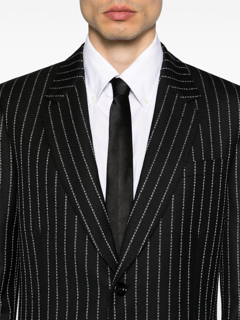 Black Pinstripe Wool Blazer