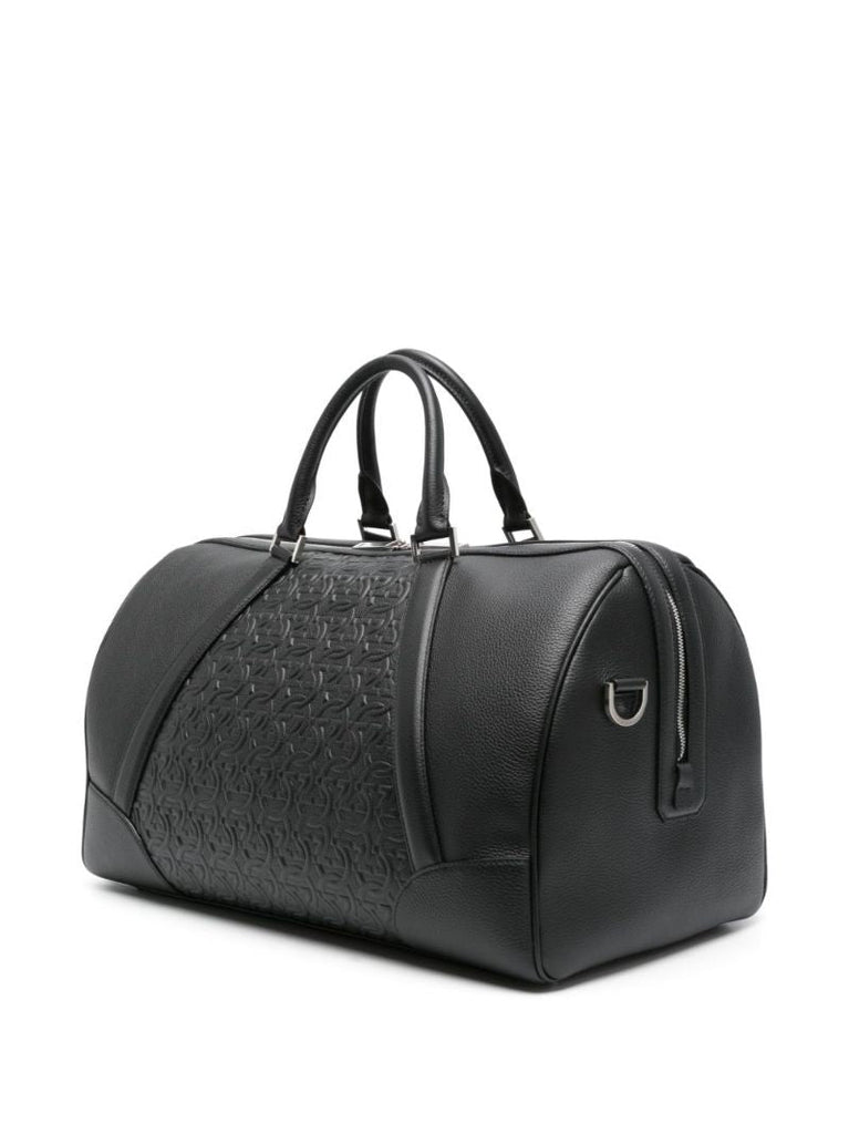 Black Gancini-embossed Leather Duffle Bag