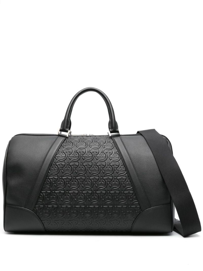 Black Gancini-embossed Leather Duffle Bag