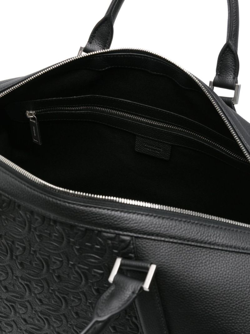 Black Gancini-embossed Leather Duffle Bag