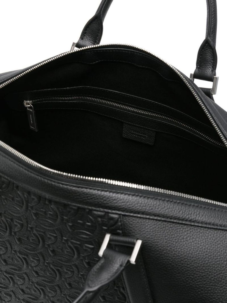 Black Gancini-embossed Leather Duffle Bag