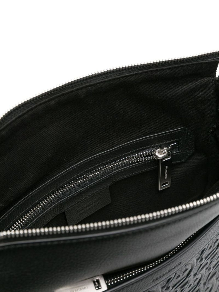Black Gancini-embossed Cross Body Bag