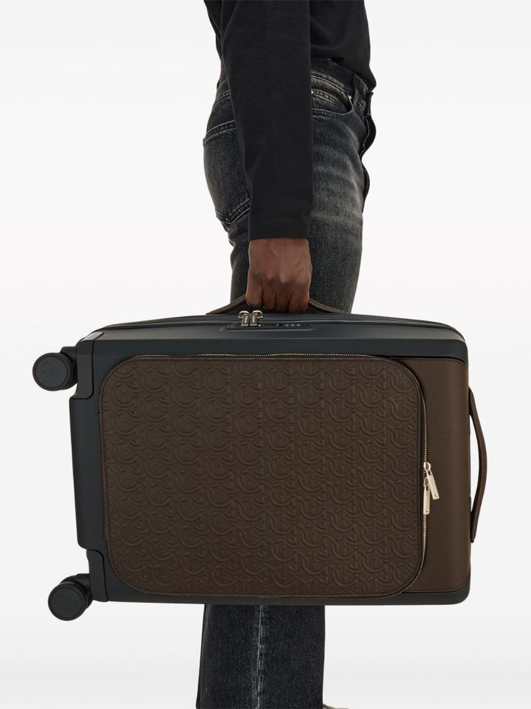 Brown Gancini Embossed Leather Suitcase