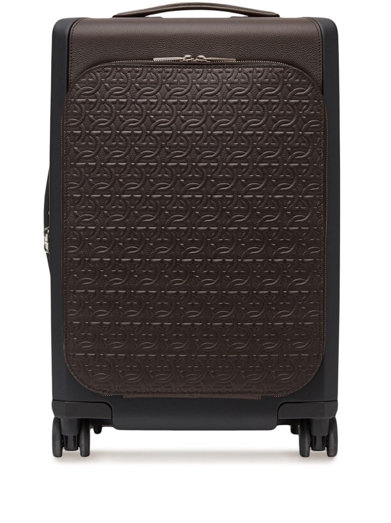 Brown Gancini Embossed Leather Suitcase