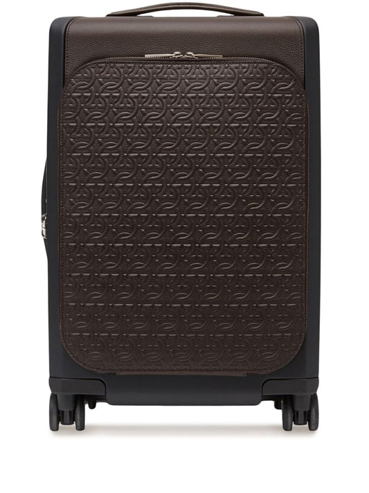 Brown Gancini Embossed Leather Suitcase