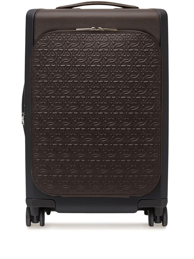 Brown Gancini Embossed Leather Suitcase