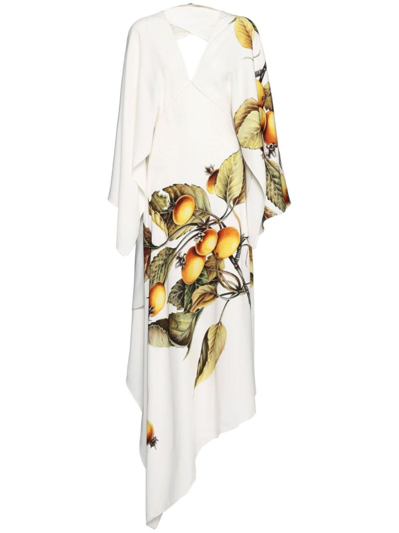 White Botanical-print Cady Dress