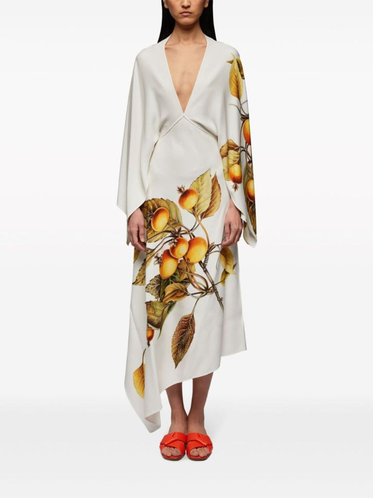White Botanical-print Cady Dress