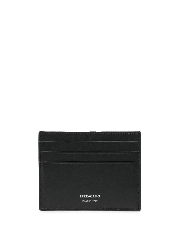 Black Logo-stamp Leather Card Holder