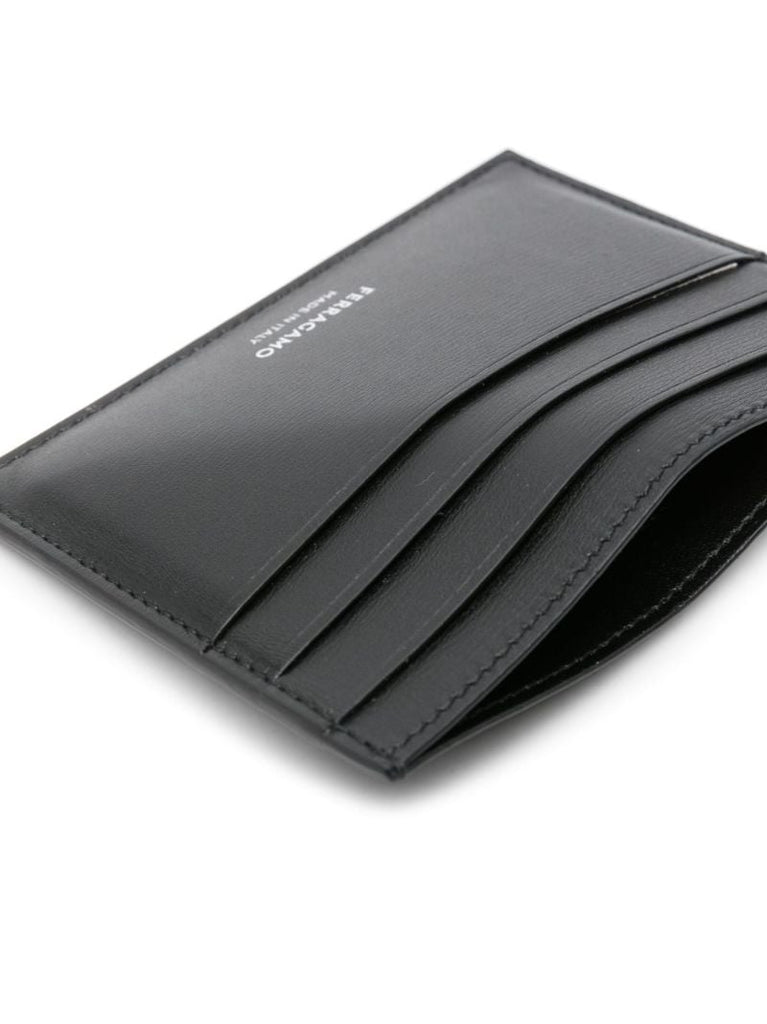 Black Logo-stamp Leather Card Holder