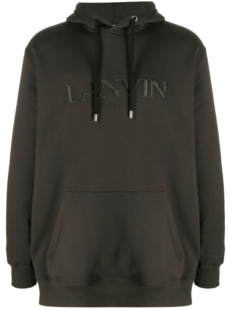 Grey Logo-embroidered Cotton Hoodie
