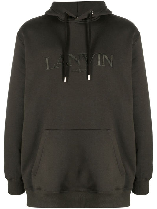 Grey Logo-embroidered Cotton Hoodie