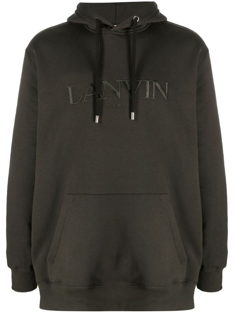 Grey Logo-embroidered Cotton Hoodie