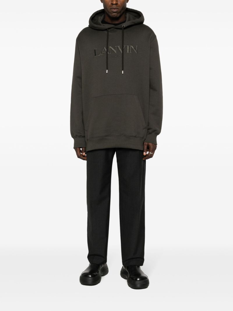 Grey Logo-embroidered Cotton Hoodie