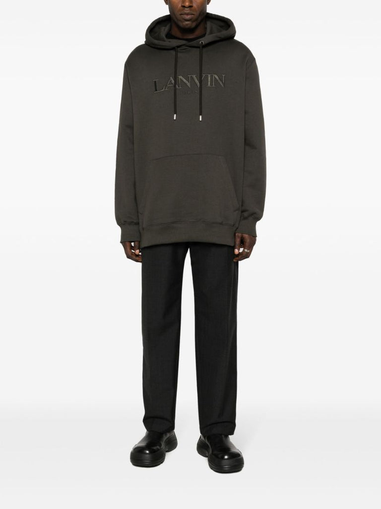 Grey Logo-embroidered Cotton Hoodie