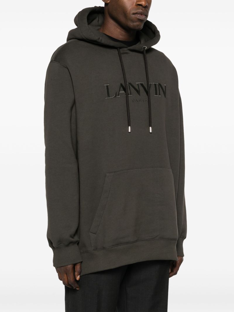 Grey Logo-embroidered Cotton Hoodie